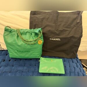 Chanel Tote Handbag Purse Quilted Shopping Bag Small + Pouch Clutch